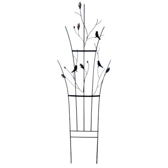 Panacea Curved Leaf and Bird Trellis - Black with Brushed Bronze Accents (89680)