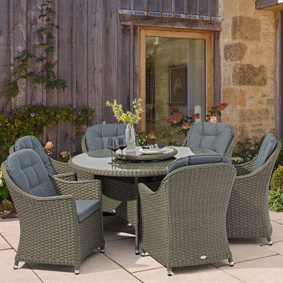 Bramblecrest Hampshire Shadow 6 Seat Round Outdoor Garden Furniture Set with Parasol (X24WHS140RD1S)