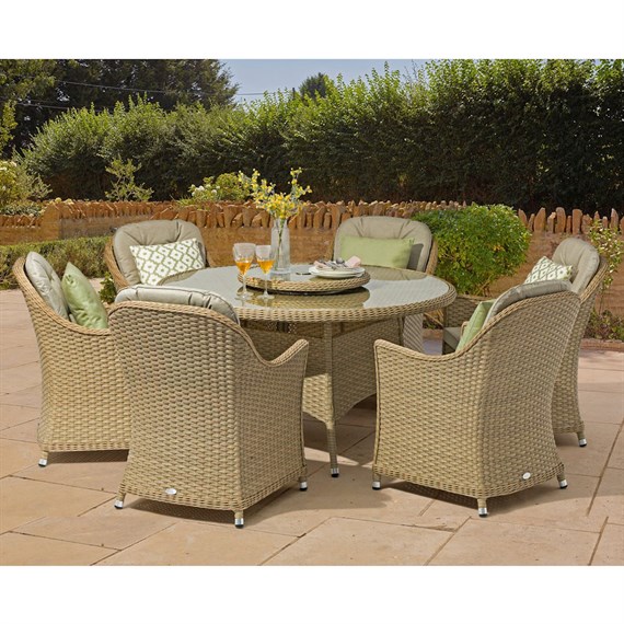Bramblecrest Hampshire Walnut 6 Seat Round Outdoor Garden Furniture Set with Parasol (X24WHS140RD1)