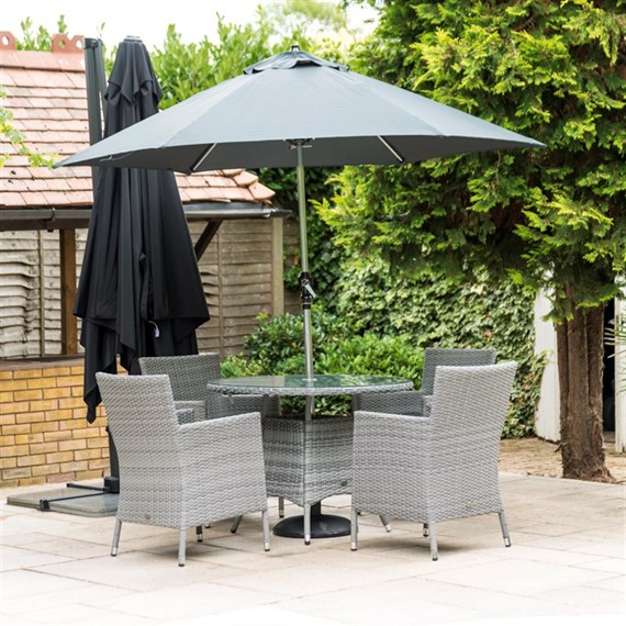 Glencrest Chatsworth Grey 4 Seat Round Outdoor Garden Furniture Dining Set