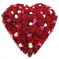 With Sympathy Flowers - All Rose Based Heart - 12 Inch