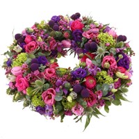 With Sympathy Flowers - Bright Cerise and Purple Loose Wreath