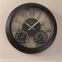 Outside In Exeter Wall Clock & Thermometer 15 Inch - Black (5061001)