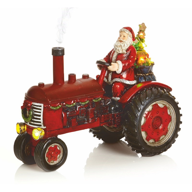 premier 29cm lit christmas tractor with santa and smoking 30 count led christmas lights