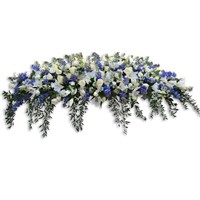 With Sympathy Flowers - Blue and White Luxury Coffin Top