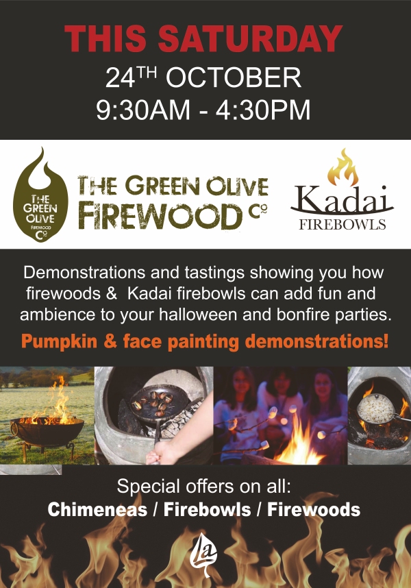 Green Olive Firewood and Kadai Firebowls Event Flyer