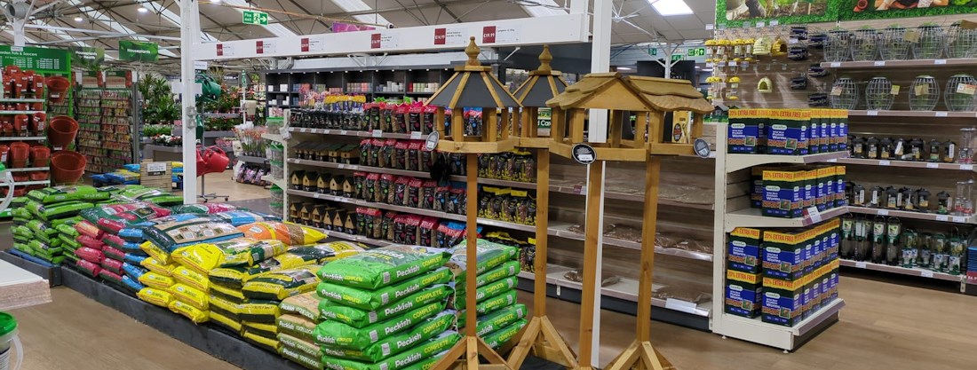 Longacres Bybrook Barn wild bird food department with bird tables and feeders