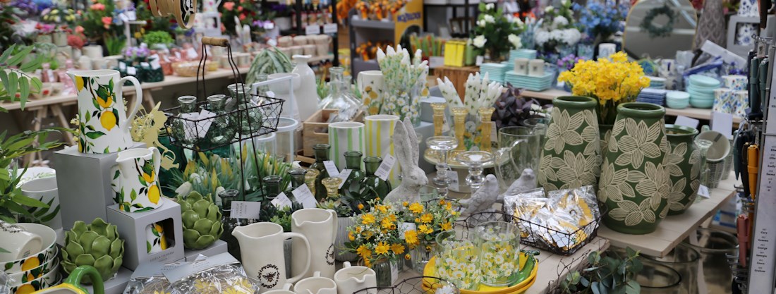 Longacres Chobham giftware table filled with home décor items