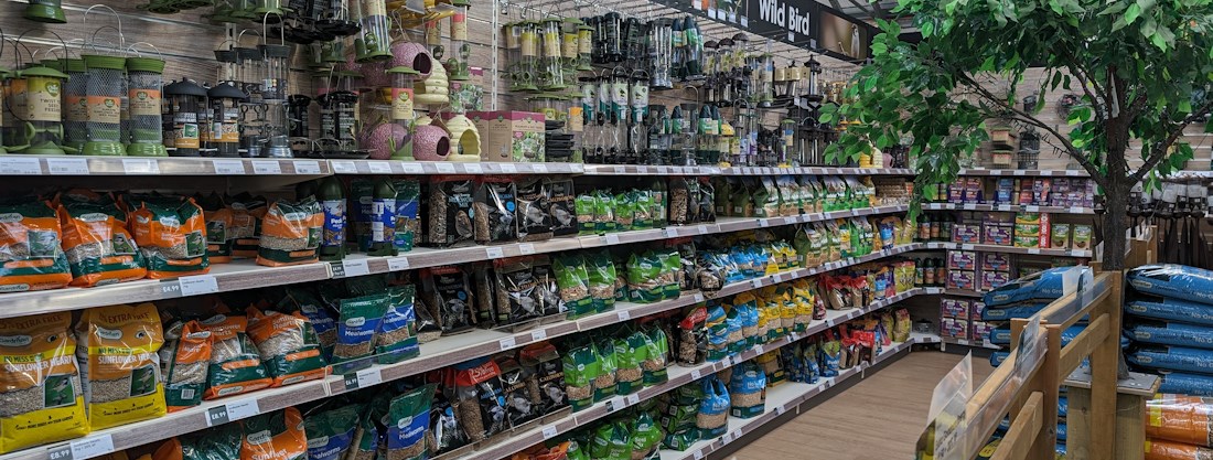 Longacres Shepperton wild bird department with bird feed and accessories