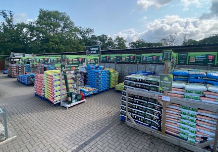 Longacres Bourne Valley compost and bark department with pallets of stock