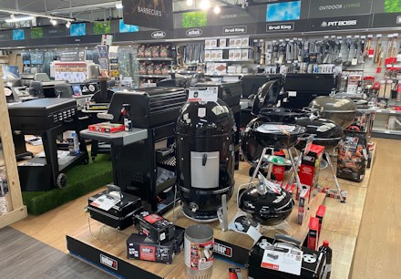 Longacres Bourne Valley Weber barbecue display filled with bbqs and accessories