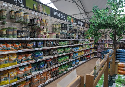 Longacres Shepperton wild bird department with bird feed and accessories