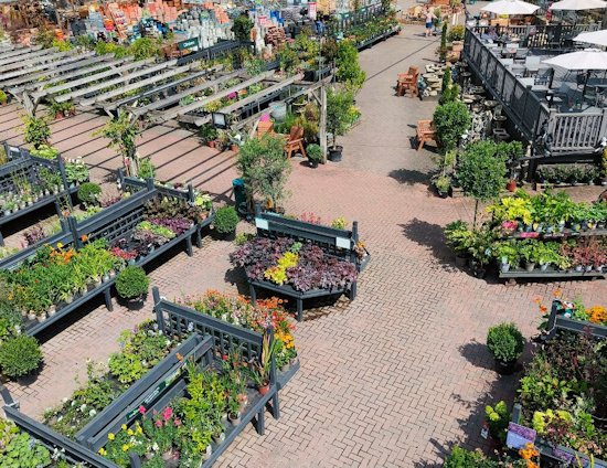 Image of the outdoor plant and stoneware department at Longacres Bourne Valley