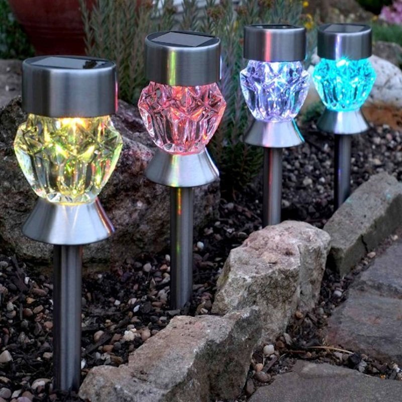 smart garden crystal stainless steel stake light glass crystal solar garden lights