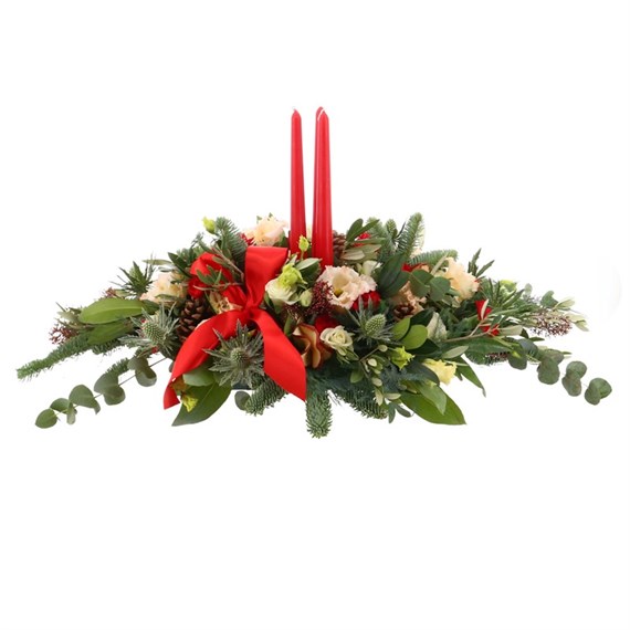 2ft Long and Low Red and Peach Christmas Arrangement