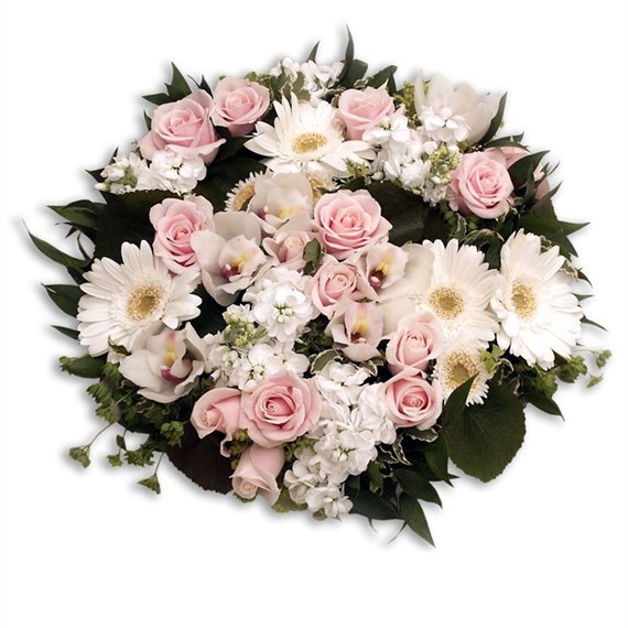 With Sympathy Flowers - Loose Pink and White Posy Pad 14inch
