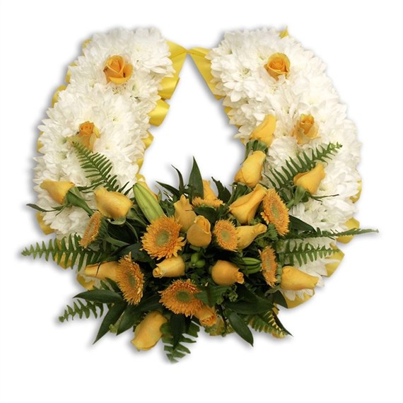 With Sympathy Flowers - Chrysanthemum Based Horse Shoe 13inch