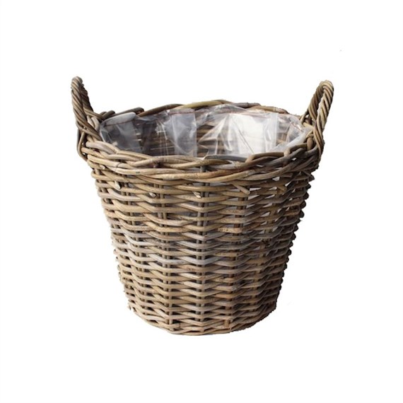 Rattan Round Planter with Handles - Antique Grey 40 x 30cm (901183)