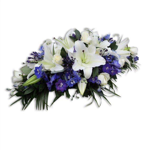 With Sympathy Flowers - Blue and White Double Ended Spray - 2ft