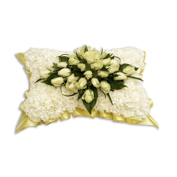 With Sympathy Flowers - Cream Carnation Based Pillow 15inch