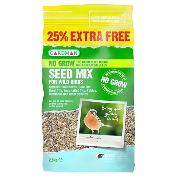 Gardman No Grow Seed Mix 2kg + 25% Extra Free Wild Bird Food (A06567AD)
