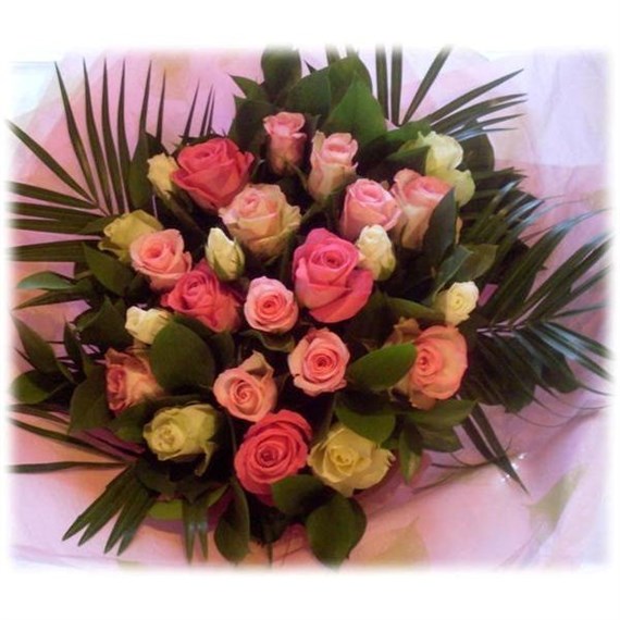 Timeless Pink and White Roses Hand Tied Bouquet