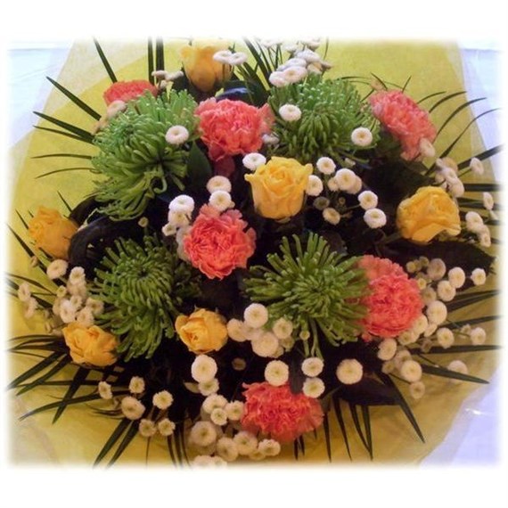 Vibrant Orange Green and Yellow Hand Tied Bouquet