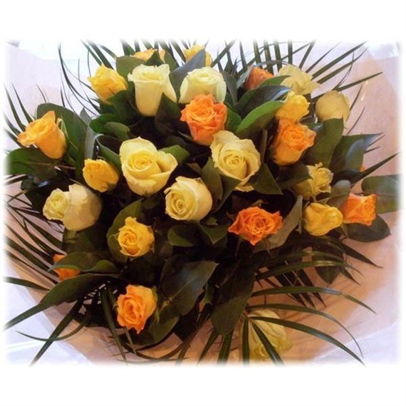 Yellow and Orange Roses Hand Tied Bouquet