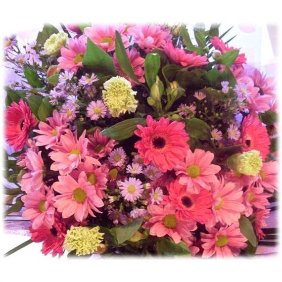 Bright Pinks and Greens Hand Tied Bouquet