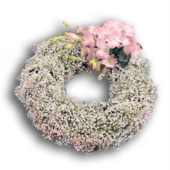 With Sympathy Flowers - Gypsophila Wreath 12 Inch
