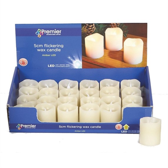 Premier 5cm Cream Flicker Wax Christmas Candle with Yellow LEDs (LB101585)