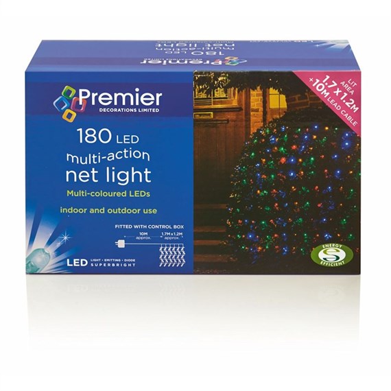 Premier 1.75m 180 Multi-Coloured LED Multi-Action Net Christmas String Lights (LV122741M)