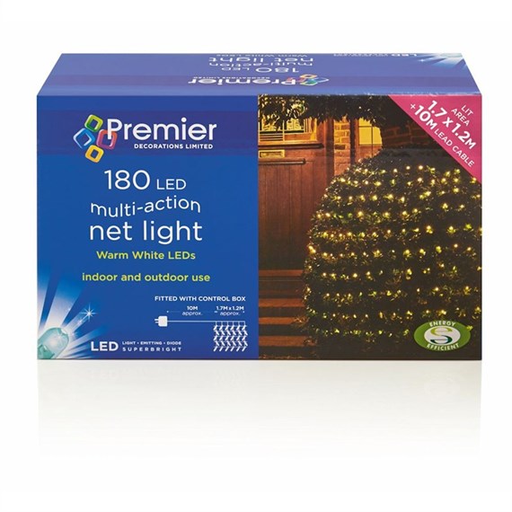 Premier 1.75m 180 Warm White LED Multi-Action Net Christmas String Lights (LV122741WW)