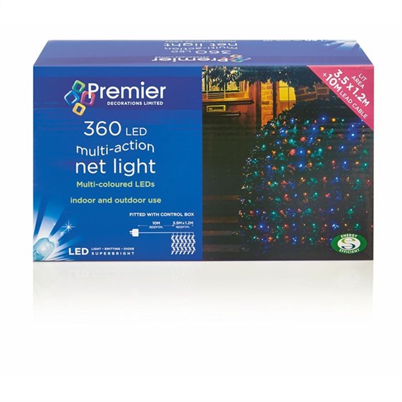 Premier 3.5m 360 Multi-Coloured LED Multi-Action Net Christmas String Lights (LV122742M)