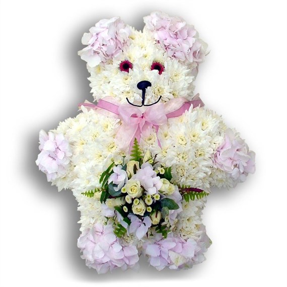 With Sympathy Flowers - Pink Teddy Bear 