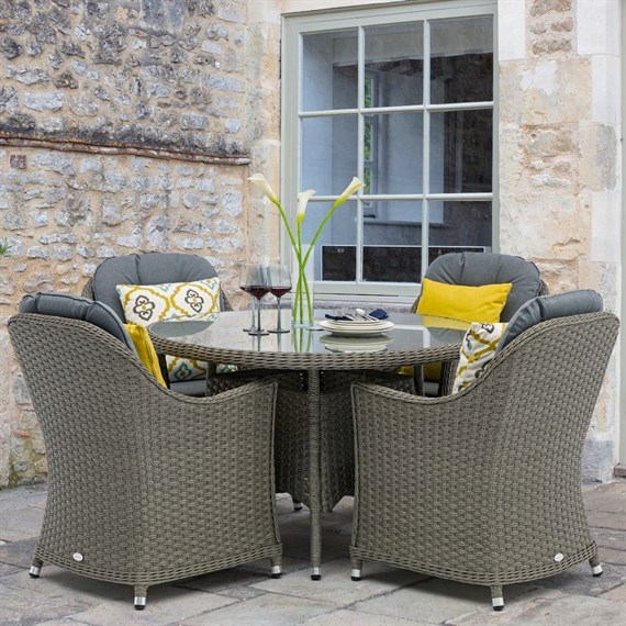 Bramblecrest Hampshire Shadow 4 Seat Round Outdoor Garden Furniture Set with Parasol (X24WHS120RD3)