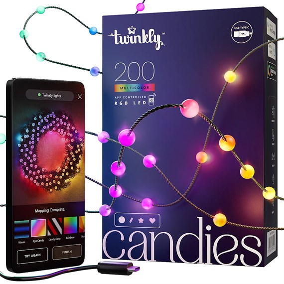 Candies 200 Pearl-Shaped App Controlled RGB LED Smart Christmas String Lights from Twinkly