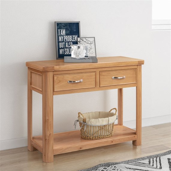 Papaya Chatsworth Oak Interior Furniture Console Table With 2 Drawers (110-13)