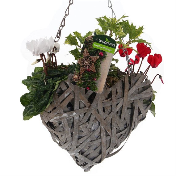 Christmas Festive Small Wicker Hanging Heart Bedding Basket Arrangement