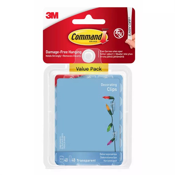 Command Clear Decorating Clips with Clear Strips 1702CLR-40 (4375-CL)