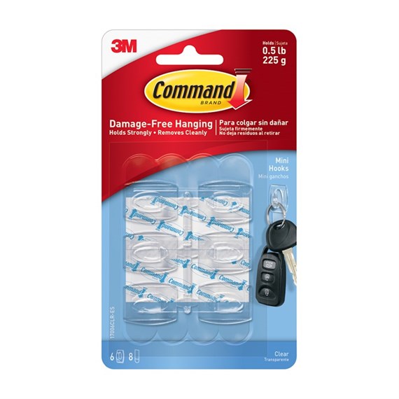 Command Mini Clear Hooks - Pack of 6 (4362-CL)