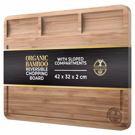 Deer & Oak Organic Bamboo Reversible Chopping Board with Sloped Compartments