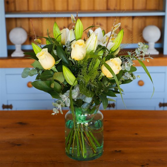 Lilys and Buttercup Roses Hand Tied Floral Bouquet