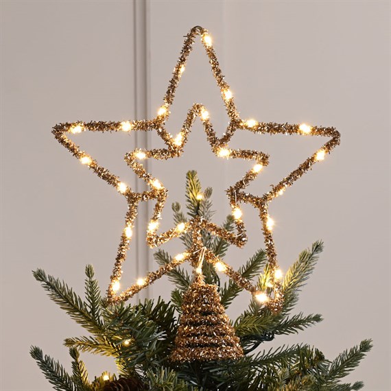 Festive 28cm Twinkling Gold Tree Topper Star Light Up Christmas Decoration - Warm White LED (P057725)