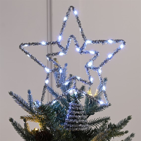 Festive 28cm Twinkling Silver Tree Topper Star Light Up Christmas Decoration - White LED (P057727)