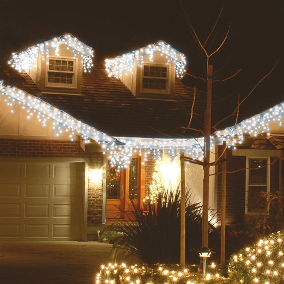 Festive 360 Snowing Icicle LED Christmas String Lights - Blue & White (4 Way) (P057607)