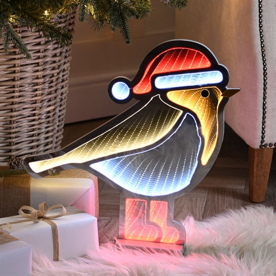 Festive 40cm Infinity Light Up Christmas Robin Red Boots Decoration (P050374)