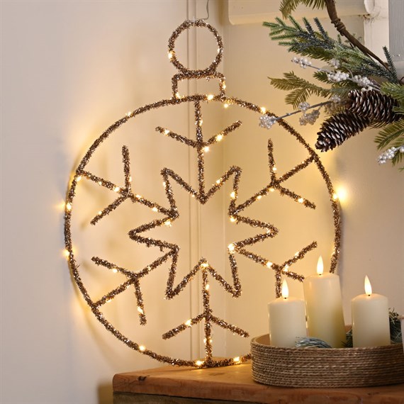 Festive 49cm Twinkling Gold Snowflake Ball Light Up Christmas Decoration - Warm White LED (P057721)