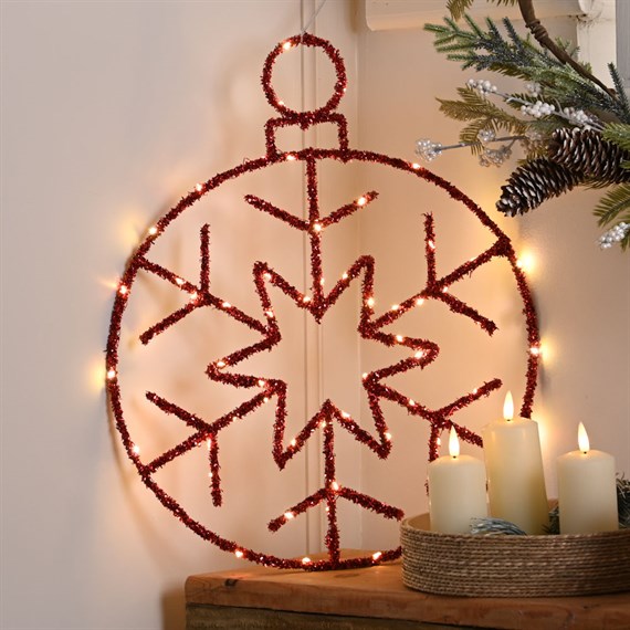 Festive 49cm Twinkling Red Snowflake Ball Light Up Christmas Decoration - Warm White LED (P057722)