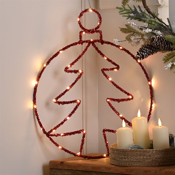 Festive 49cm Twinkling Red Tree Ball Light Up Christmas Decoration - Warm White LED (P057718)